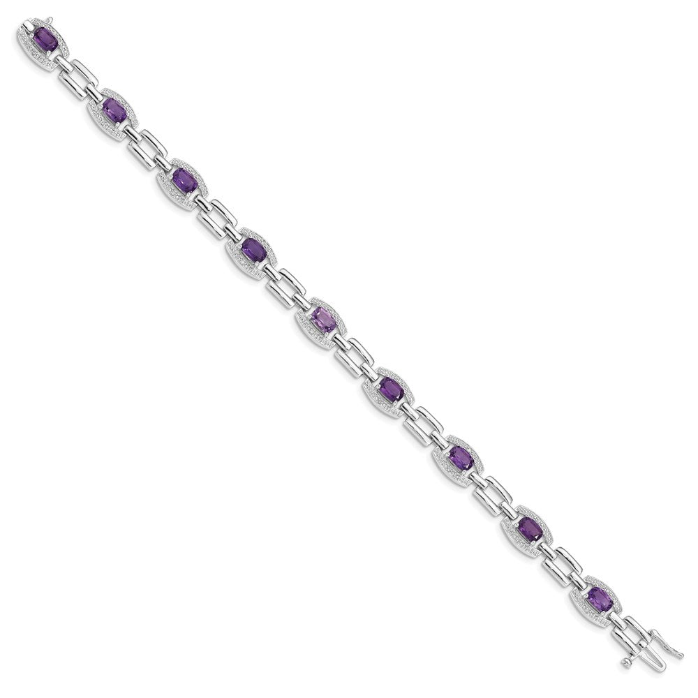 7 Zoll Sterlingsilber Rhodiniert Diamant & Amethyst Armband