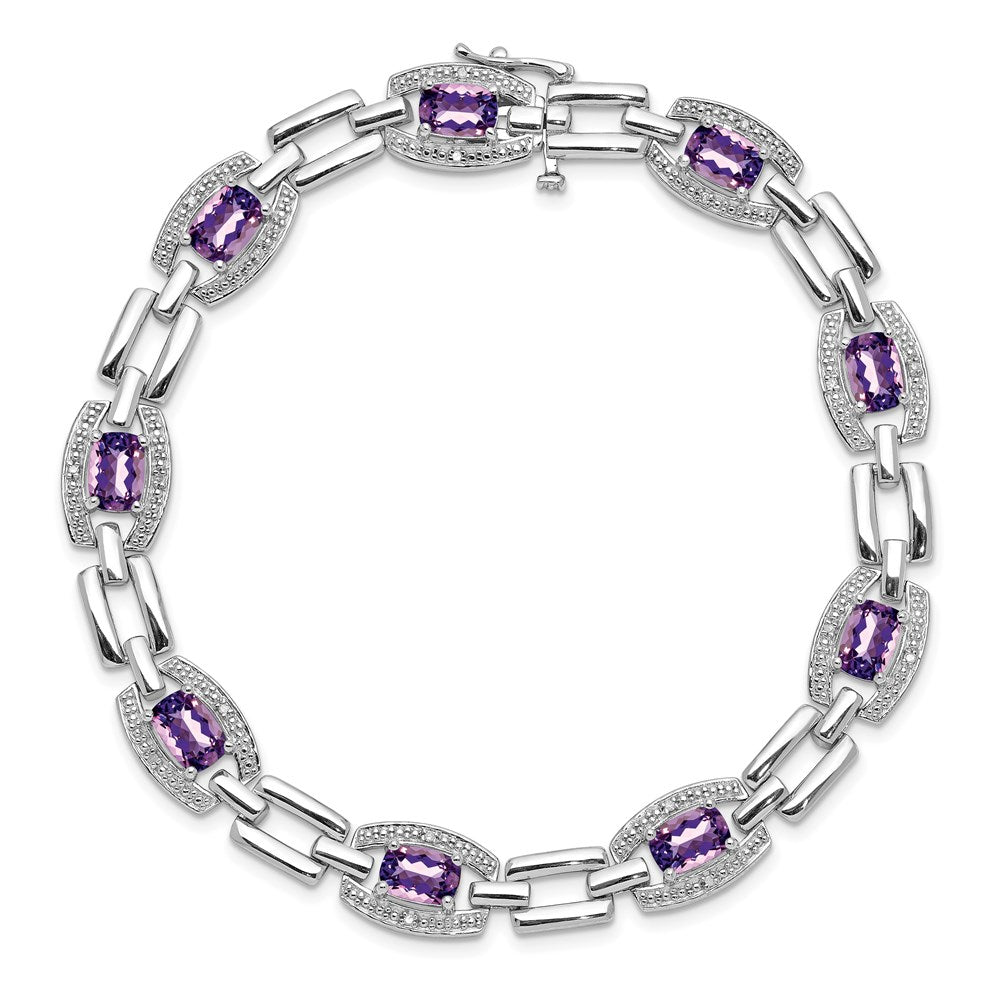 7 Zoll Sterlingsilber Rhodiniert Diamant & Amethyst Armband