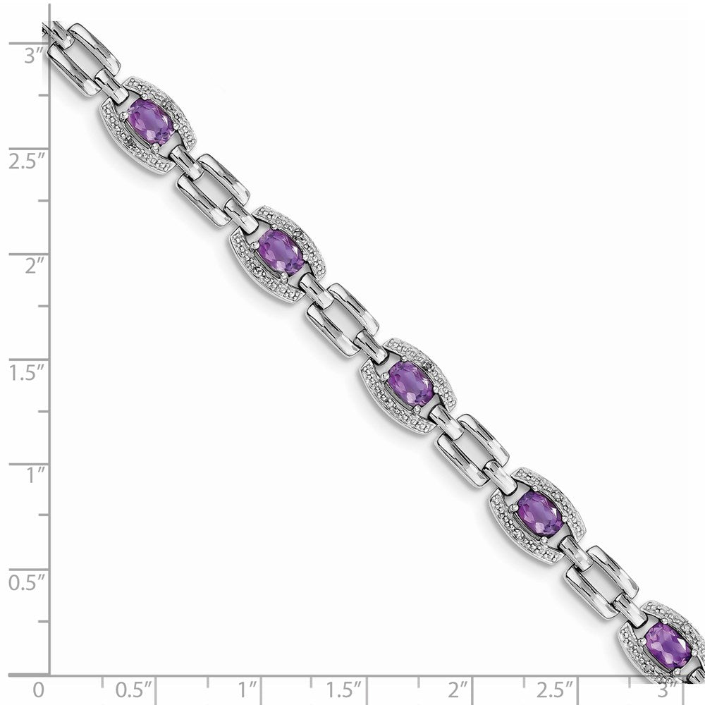 7 Zoll Sterlingsilber Rhodiniert Diamant & Amethyst Armband