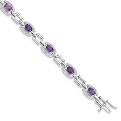 7 Zoll Sterlingsilber Rhodiniert Diamant & Amethyst Armband