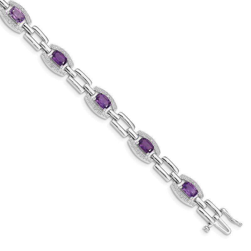 7 Zoll Sterlingsilber Rhodiniert Diamant & Amethyst Armband