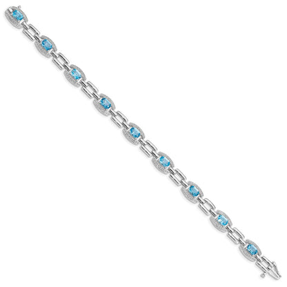 7 Zoll Sterlingsilber Rhodiniert Diamant & Licht Schweizer Blautopas Armband