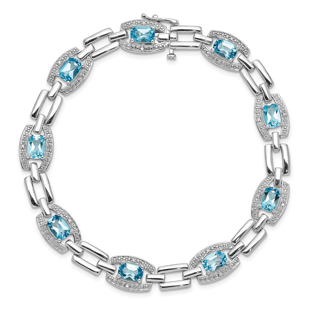 7 Zoll Sterlingsilber Rhodiniert Diamant & Licht Schweizer Blautopas Armband