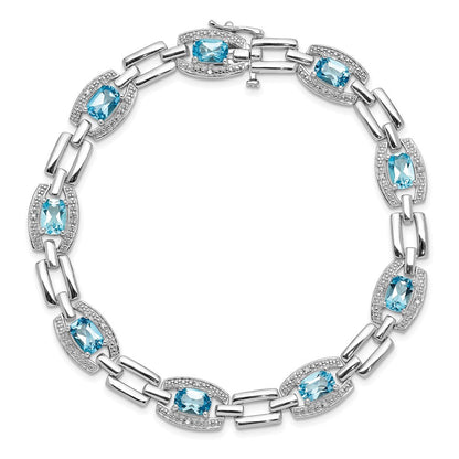 7 Zoll Sterlingsilber Rhodiniert Diamant & Licht Schweizer Blautopas Armband