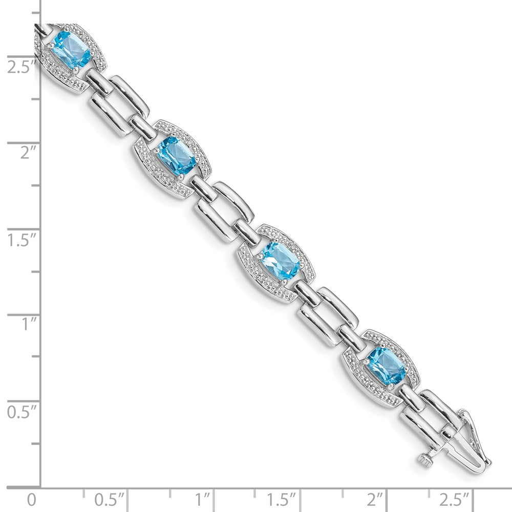 7 Zoll Sterlingsilber Rhodiniert Diamant & Licht Schweizer Blautopas Armband