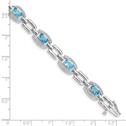 7 Zoll Sterlingsilber Rhodiniert Diamant & Licht Schweizer Blautopas Armband