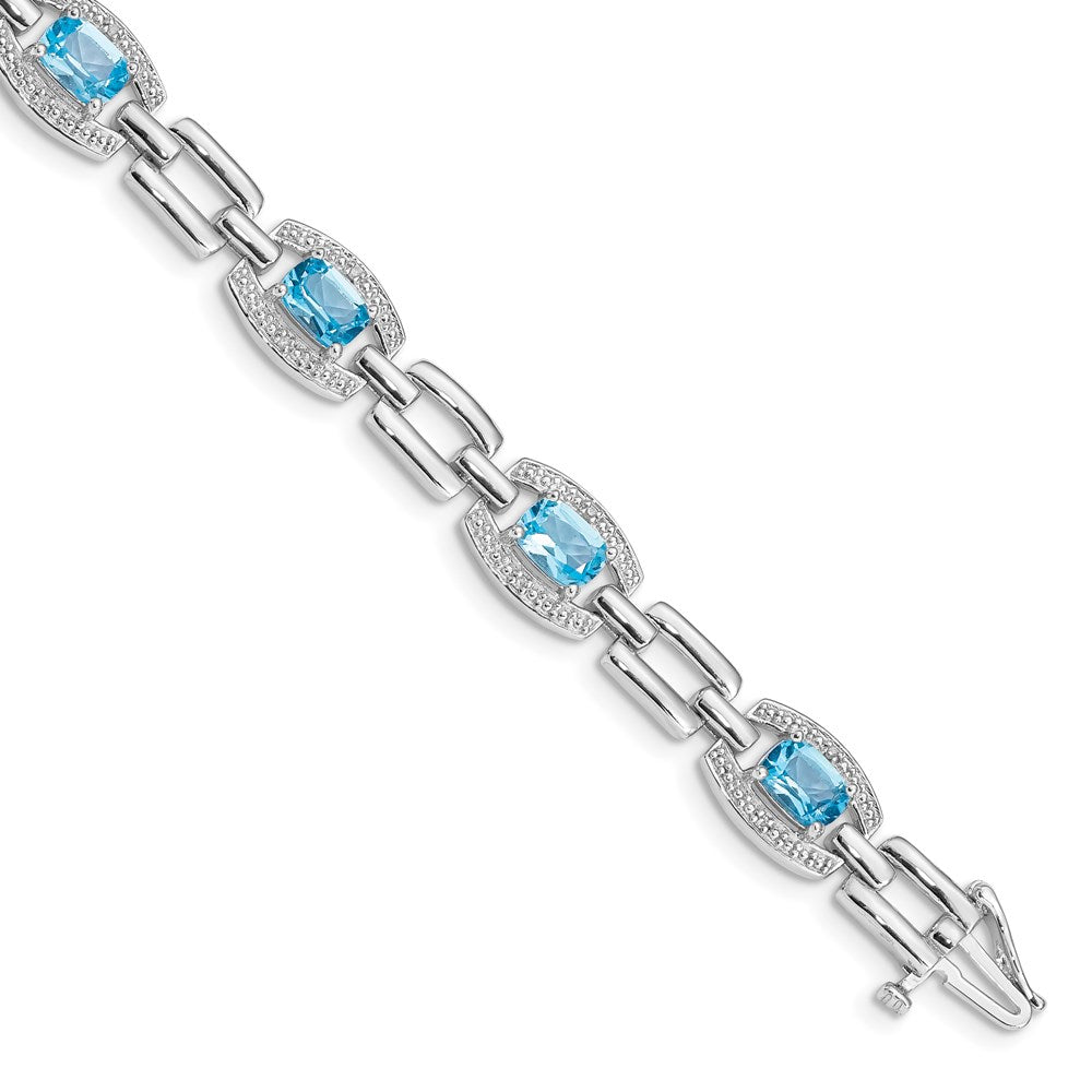 7 Zoll Sterlingsilber Rhodiniert Diamant & Licht Schweizer Blautopas Armband