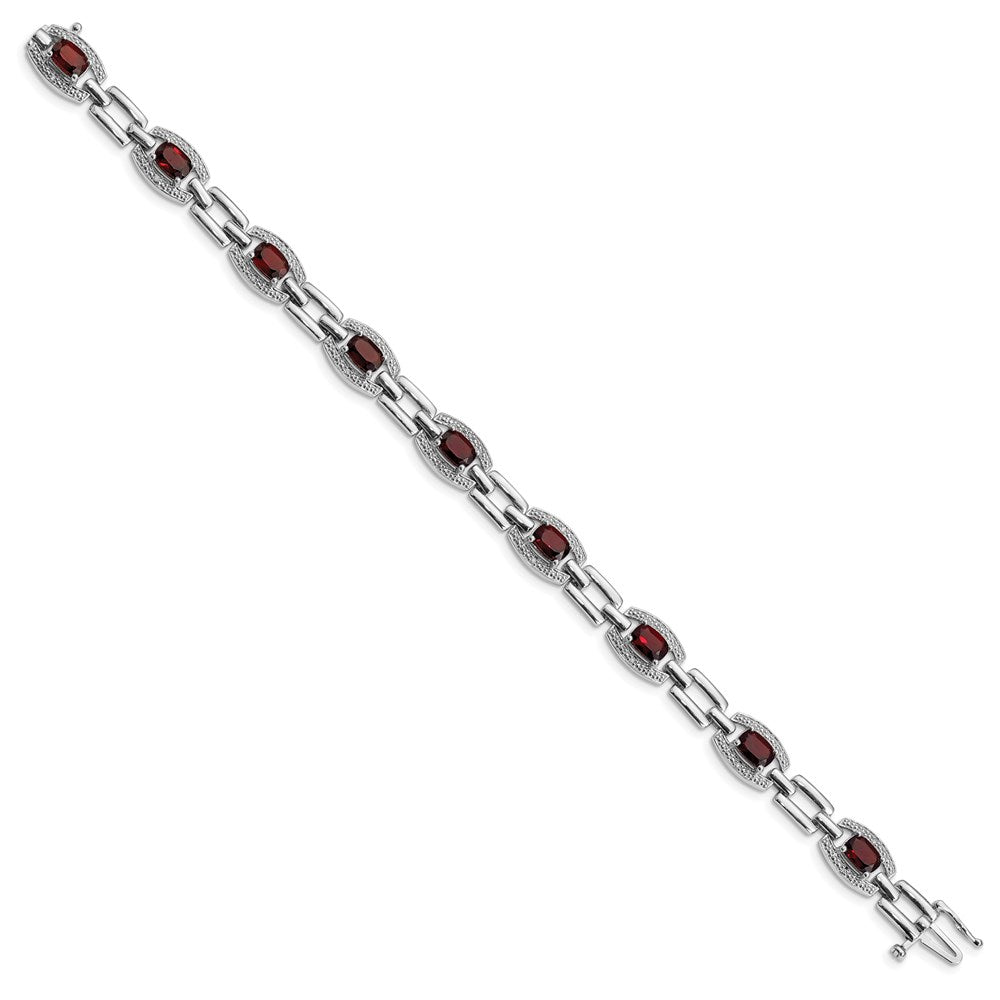 7 Zoll Sterlingsilber Rhodiniert Diamant & Granat Armband