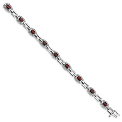 7 Zoll Sterlingsilber Rhodiniert Diamant & Granat Armband