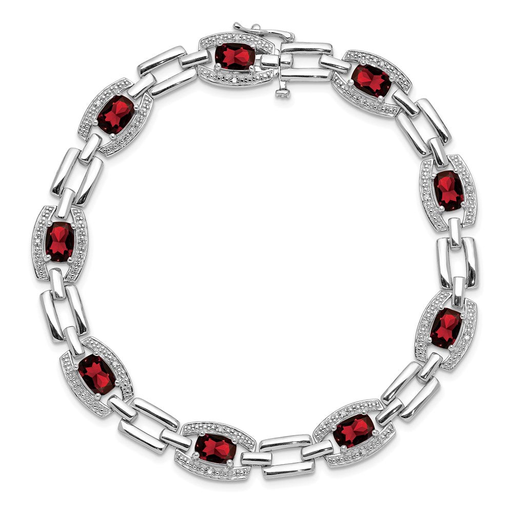 7 Zoll Sterlingsilber Rhodiniert Diamant & Granat Armband