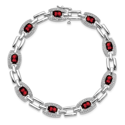 7 Zoll Sterlingsilber Rhodiniert Diamant & Granat Armband