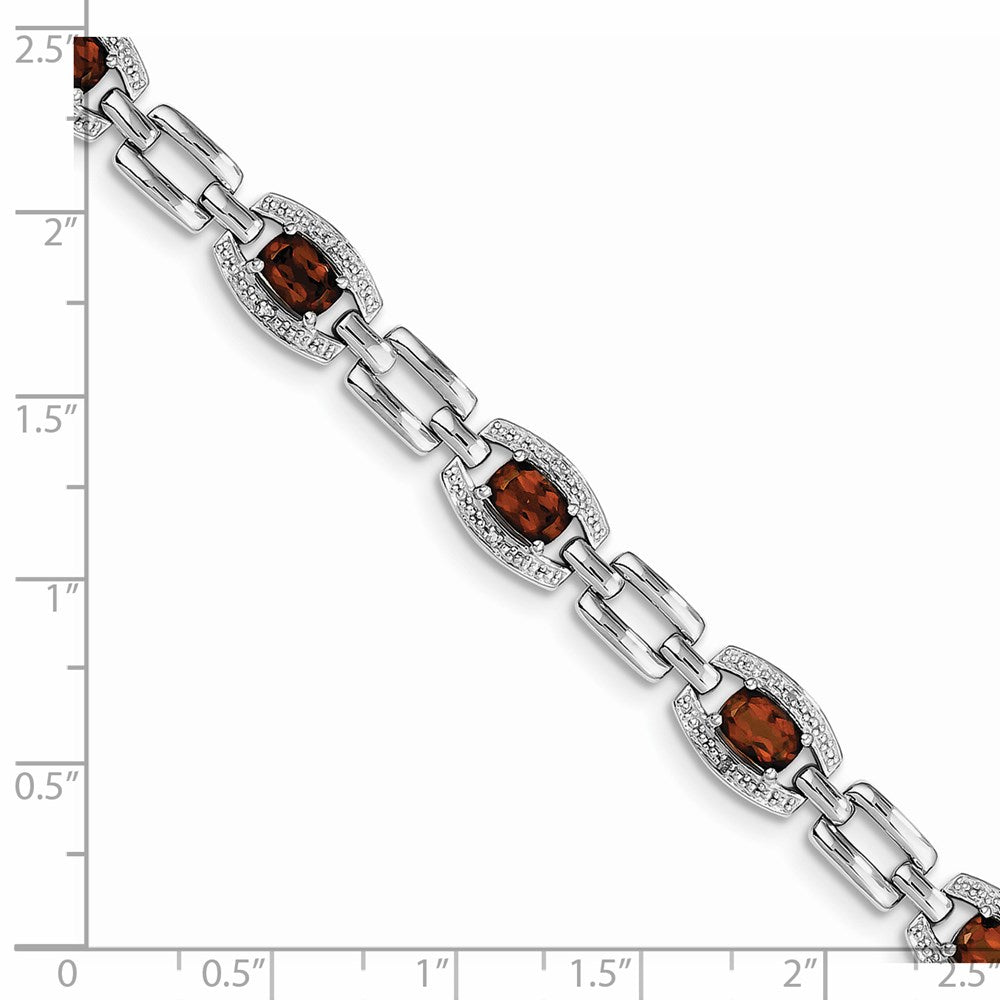7 Zoll Sterlingsilber Rhodiniert Diamant & Granat Armband
