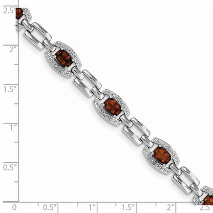 7 Zoll Sterlingsilber Rhodiniert Diamant & Granat Armband