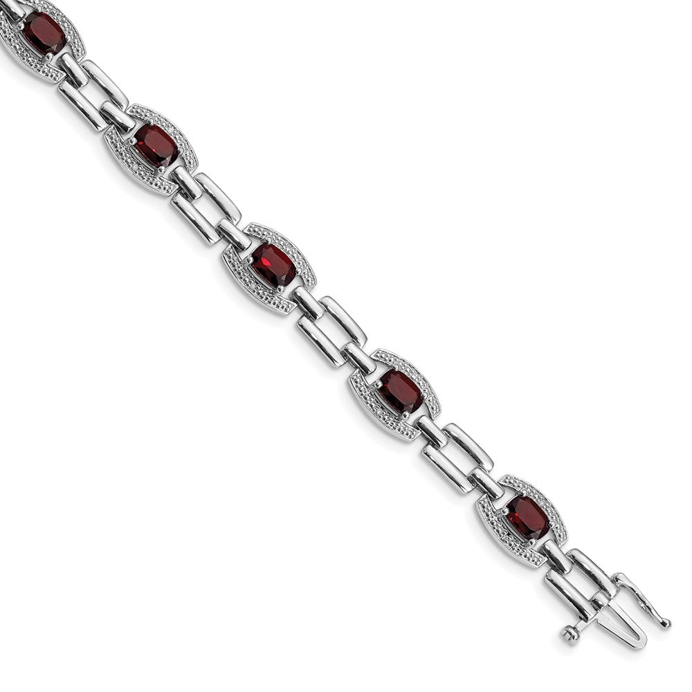 7 Zoll Sterlingsilber Rhodiniert Diamant & Granat Armband