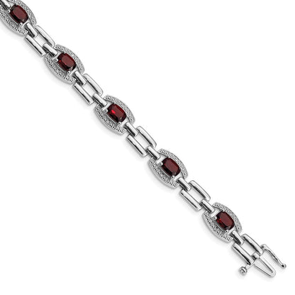 7 Zoll Sterlingsilber Rhodiniert Diamant & Granat Armband