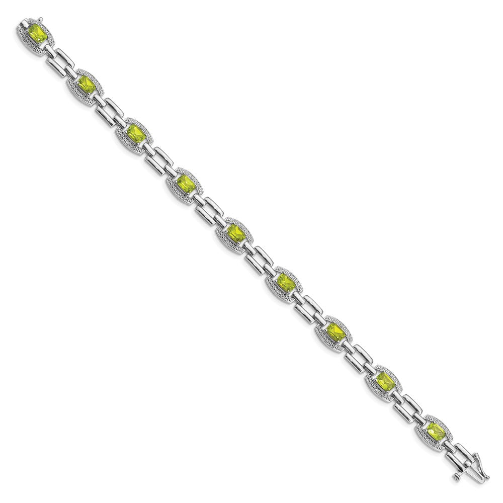 7 Zoll Sterlingsilber Rhodiniert Diamant & Peridot Armband