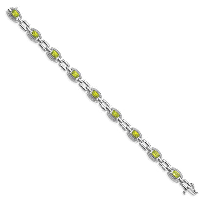 7 Zoll Sterlingsilber Rhodiniert Diamant & Peridot Armband