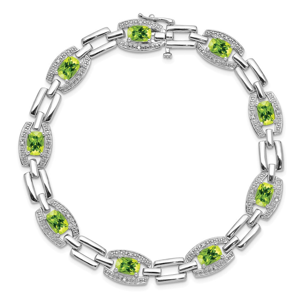 7 Zoll Sterlingsilber Rhodiniert Diamant & Peridot Armband