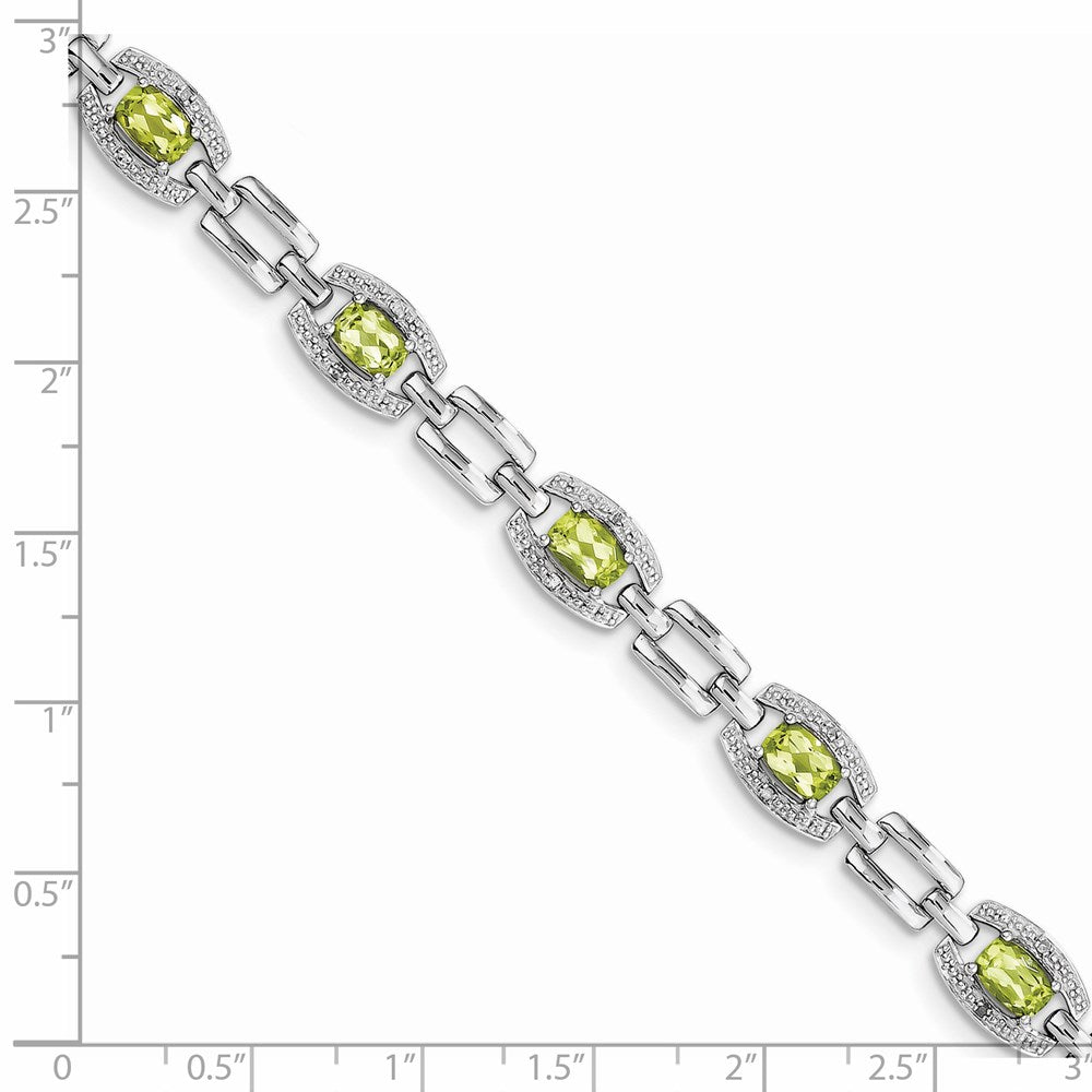 7 Zoll Sterlingsilber Rhodiniert Diamant & Peridot Armband