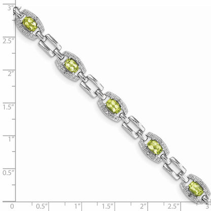 7 Zoll Sterlingsilber Rhodiniert Diamant & Peridot Armband