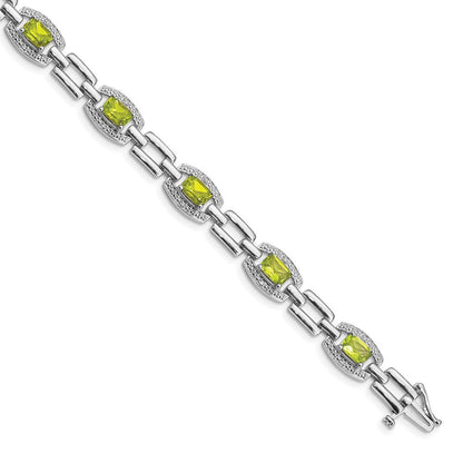 7 Zoll Sterlingsilber Rhodiniert Diamant & Peridot Armband