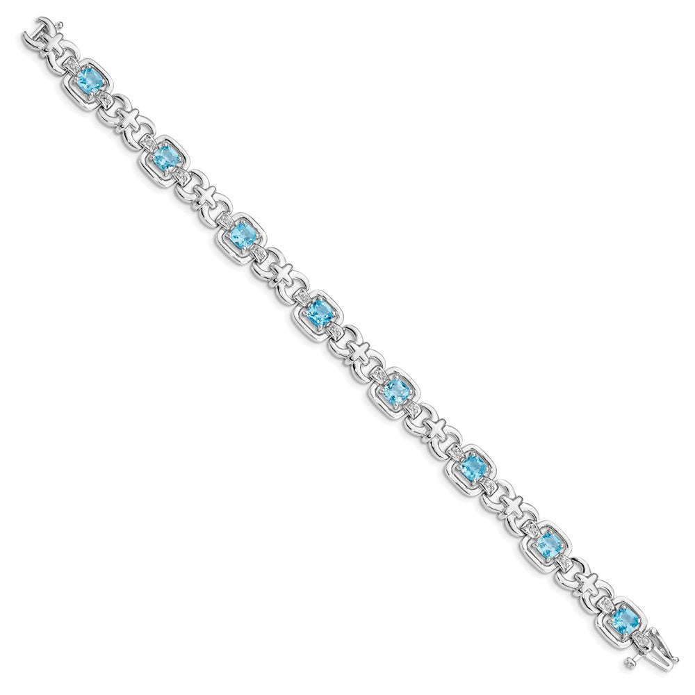 7 Zoll Sterlingsilber Rhodiniert Diamant & Licht Schweizer Blautopas Armband