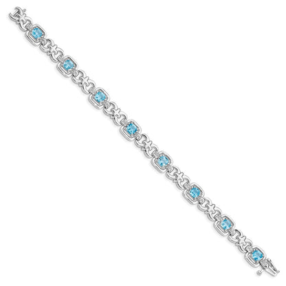 7 Zoll Sterlingsilber Rhodiniert Diamant & Licht Schweizer Blautopas Armband