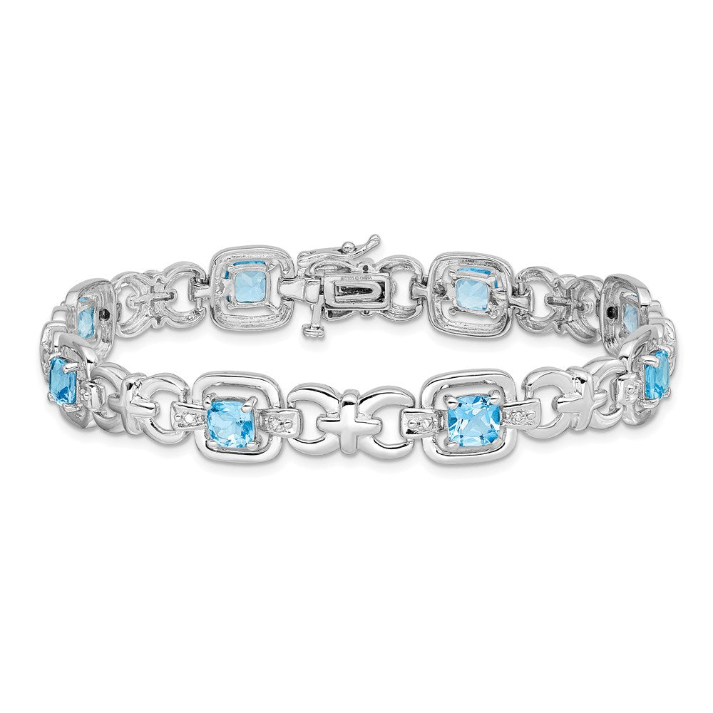 7 Zoll Sterlingsilber Rhodiniert Diamant & Licht Schweizer Blautopas Armband