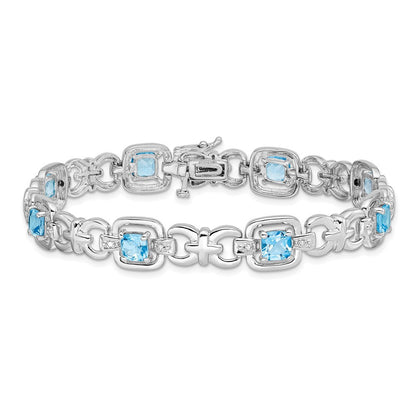 7 Zoll Sterlingsilber Rhodiniert Diamant & Licht Schweizer Blautopas Armband