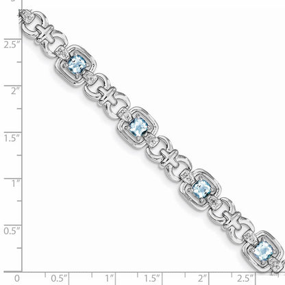 7 Zoll Sterlingsilber Rhodiniert Diamant & Licht Schweizer Blautopas Armband