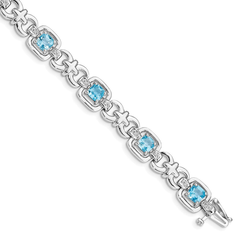 7 Zoll Sterlingsilber Rhodiniert Diamant & Licht Schweizer Blautopas Armband