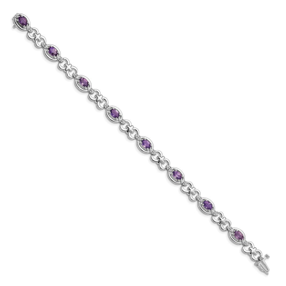 7 Zoll Sterlingsilber Rhodiniert Diamant & Amethyst Armband