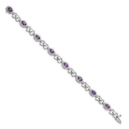 7 Zoll Sterlingsilber Rhodiniert Diamant & Amethyst Armband