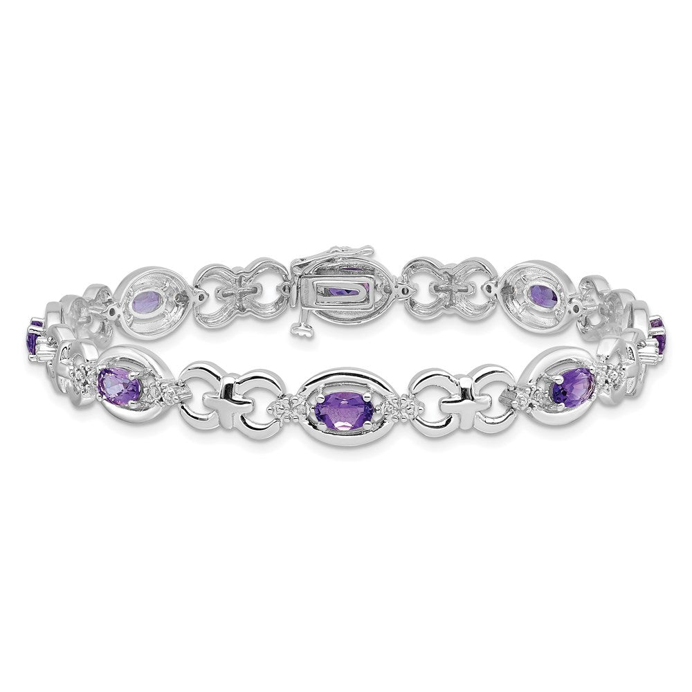 7 Zoll Sterlingsilber Rhodiniert Diamant & Amethyst Armband
