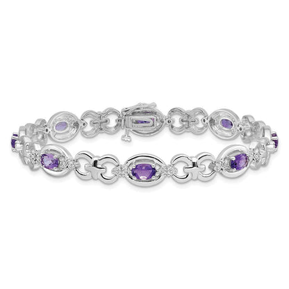 7 Zoll Sterlingsilber Rhodiniert Diamant & Amethyst Armband