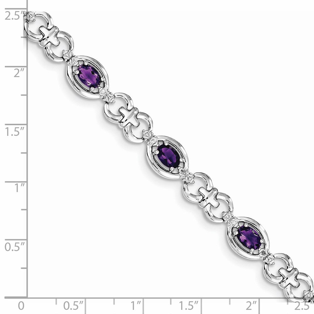 7 Zoll Sterlingsilber Rhodiniert Diamant & Amethyst Armband