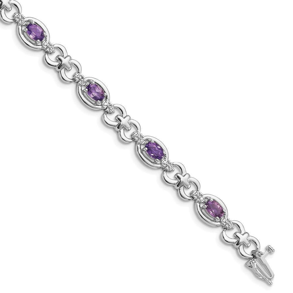 7 Zoll Sterlingsilber Rhodiniert Diamant & Amethyst Armband