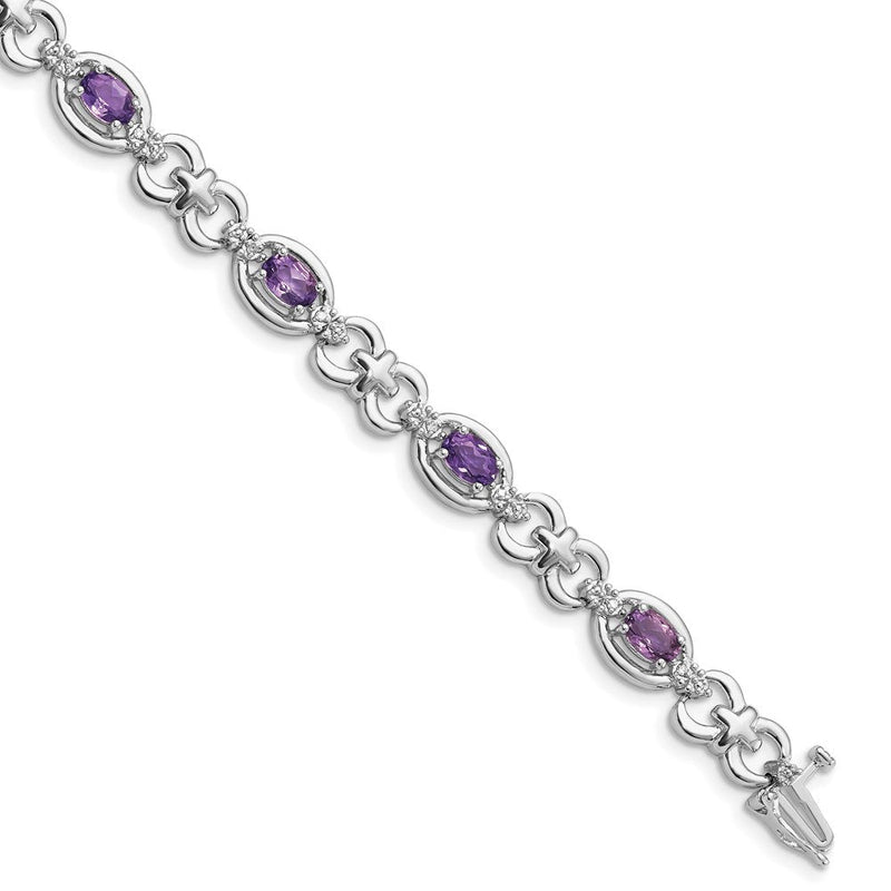 7 Zoll Sterlingsilber Rhodiniert Diamant & Amethyst Armband