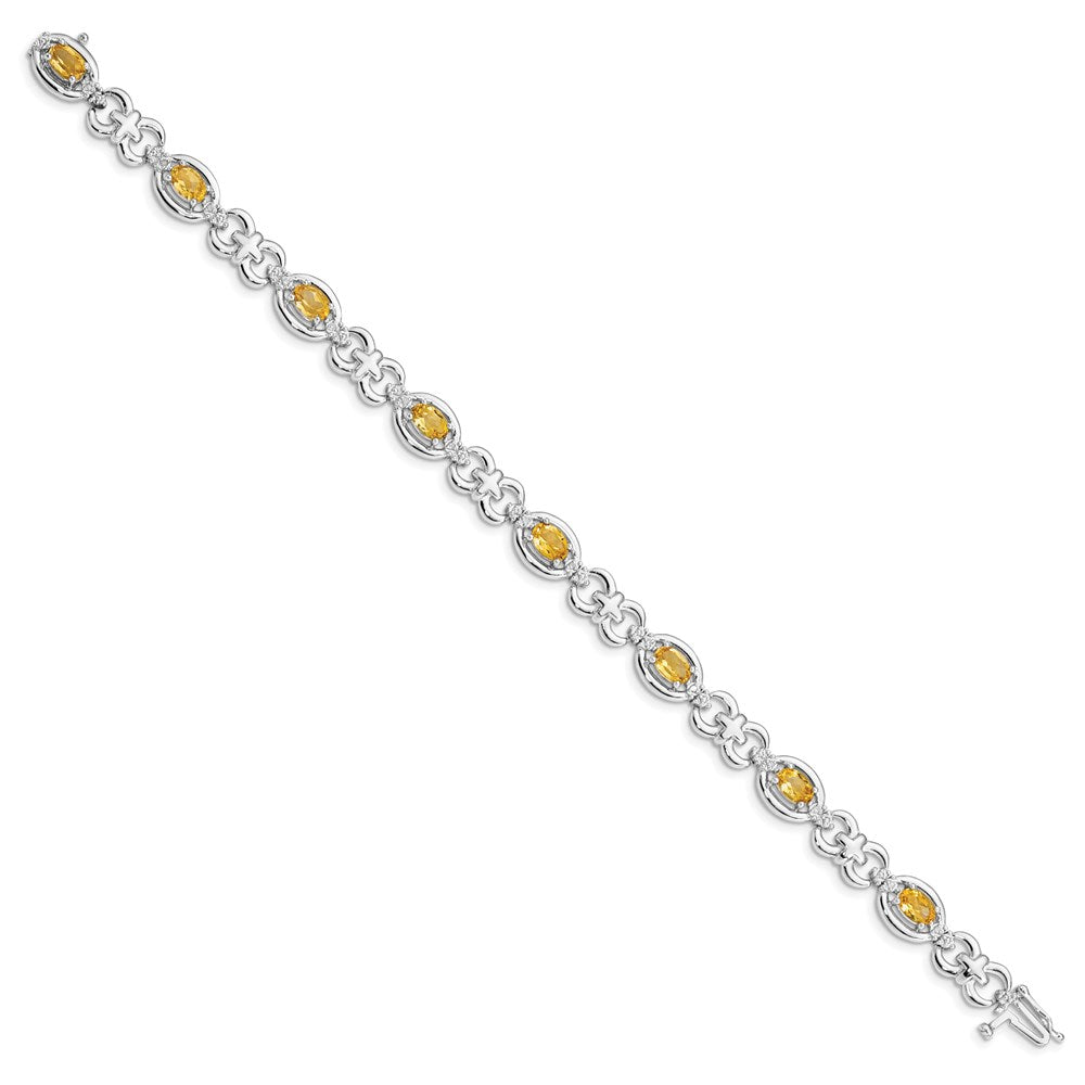 7 Zoll Sterlingsilber Rhodiniert Diamant & Citrin Armband