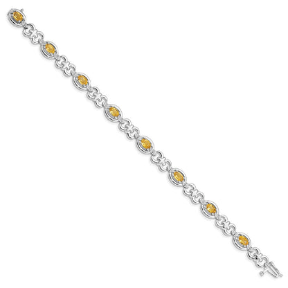 7 Zoll Sterlingsilber Rhodiniert Diamant & Citrin Armband