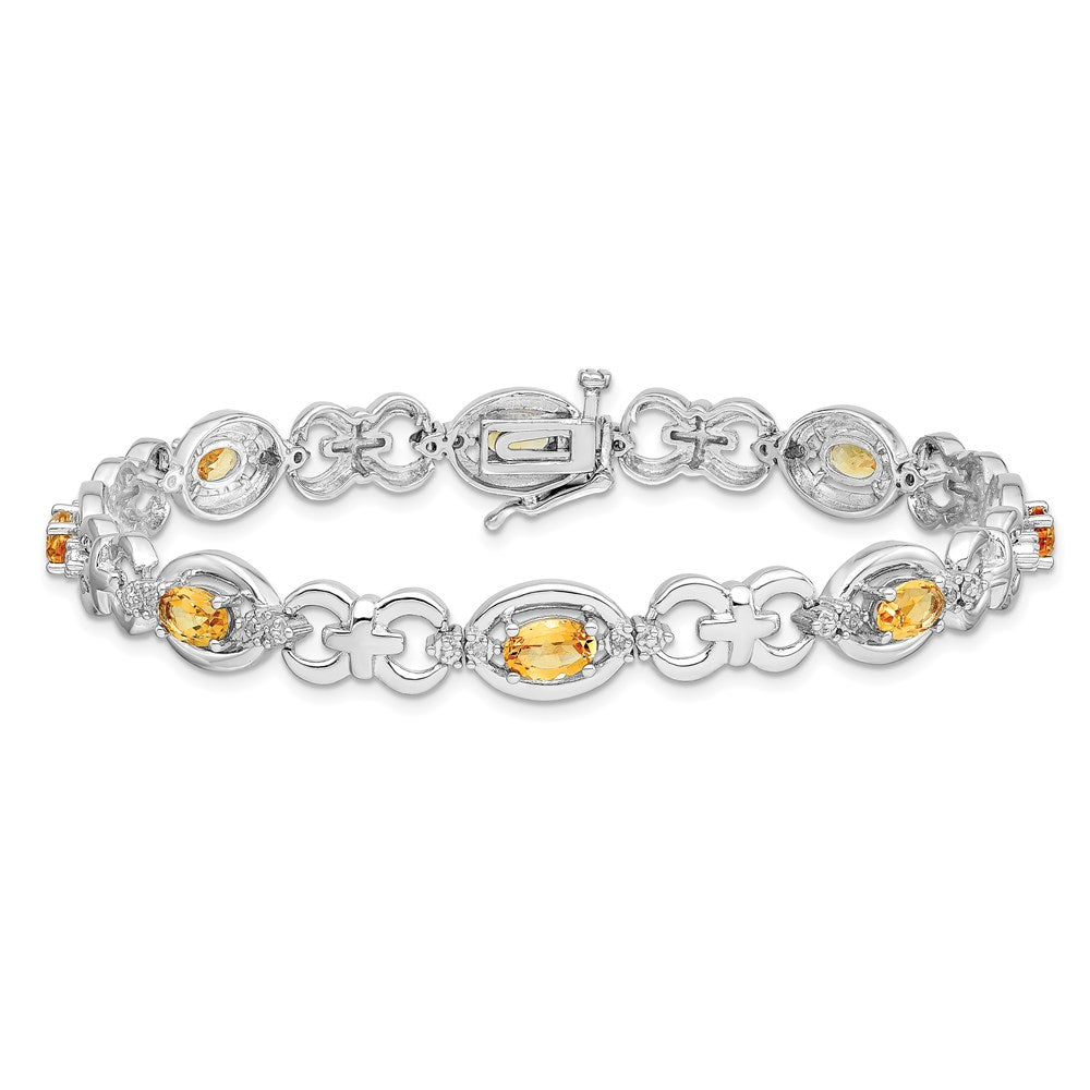 7 Zoll Sterlingsilber Rhodiniert Diamant & Citrin Armband