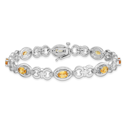 7 Zoll Sterlingsilber Rhodiniert Diamant & Citrin Armband