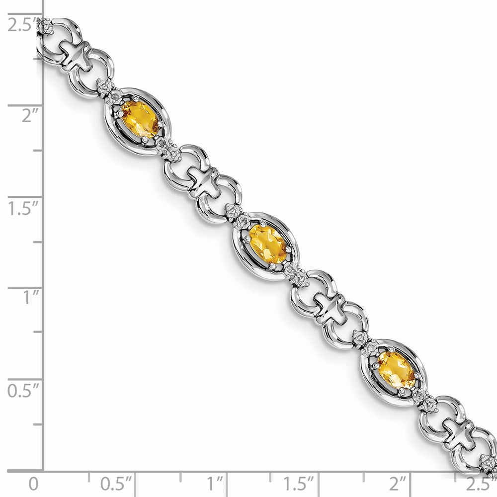 7 Zoll Sterlingsilber Rhodiniert Diamant & Citrin Armband