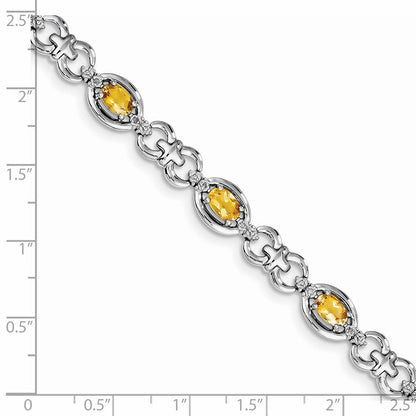 7 Zoll Sterlingsilber Rhodiniert Diamant & Citrin Armband