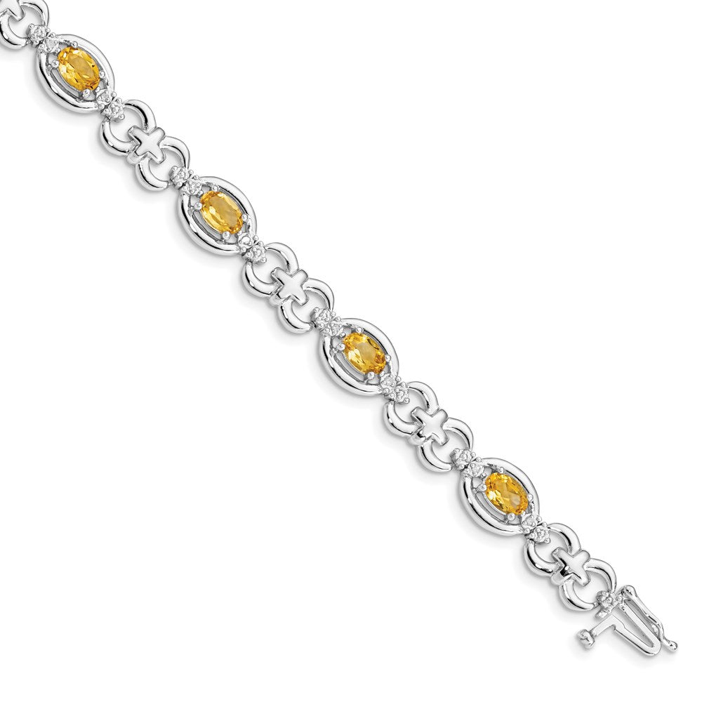 7 Zoll Sterlingsilber Rhodiniert Diamant & Citrin Armband