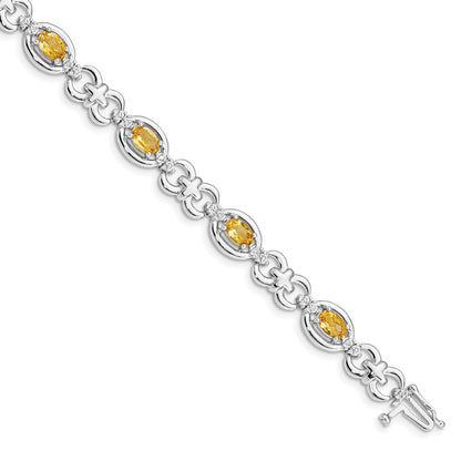 7 Zoll Sterlingsilber Rhodiniert Diamant & Citrin Armband