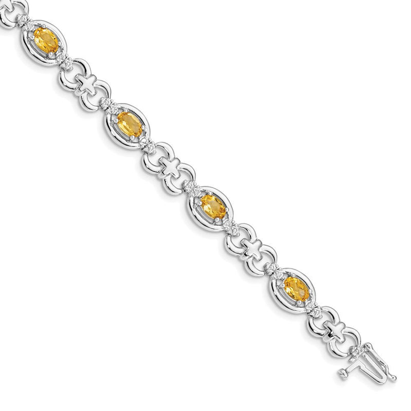 7 Zoll Sterlingsilber Rhodiniert Diamant & Citrin Armband