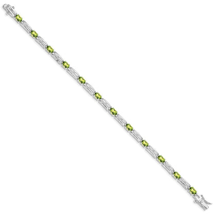 7 Zoll Sterlingsilber Rhodiniert Peridot Armband