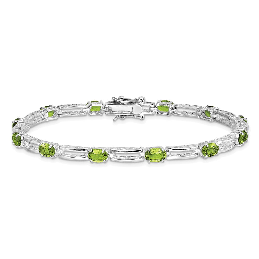 7 Zoll Sterlingsilber Rhodiniert Peridot Armband