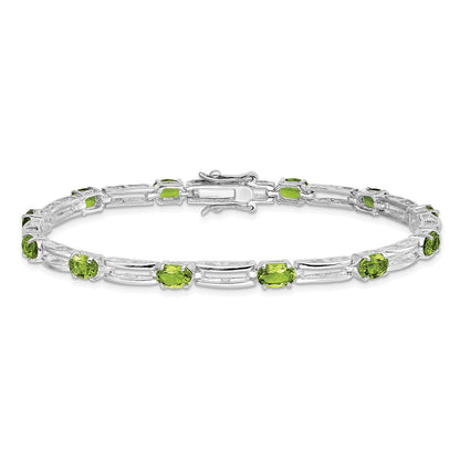7 Zoll Sterlingsilber Rhodiniert Peridot Armband